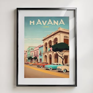 Havana Cuba Vintage Travel Poster: Retro Car & Colonial Architecture (Digital Download)