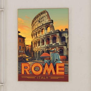 Vintage Rome Print: Colosseum & Vespa, Italian Travel Poster (Digital Download)