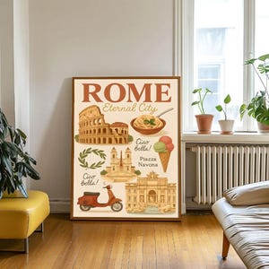 Rome Eternal City Landmarks Wall Art - Vintage Italy Wall Art - Rome Travel Poster Digital Download - Italian Architecture Art Print
