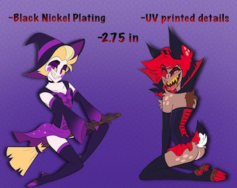 ¡Ya disponibles los pines esmaltados de Alastor y Lucifer de la temporada de Halloween! (¡2,75 pulgadas!)