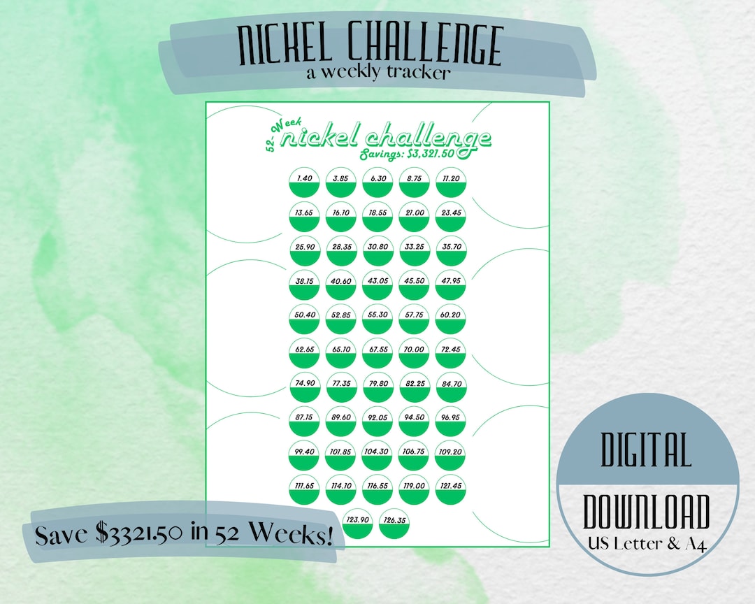 Nickel Challenge Printable Weekly Tracker US Letter & A4 - Etsy
