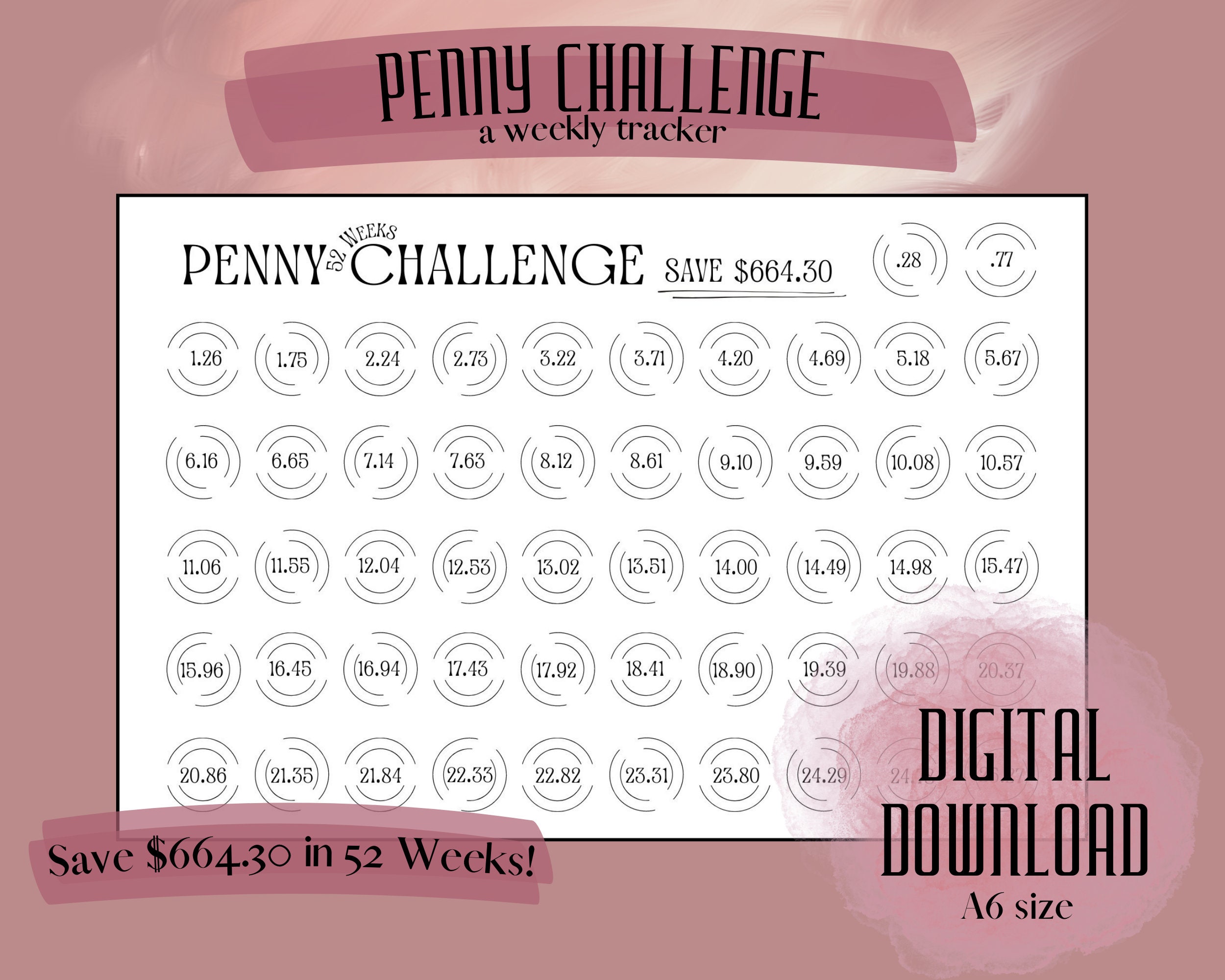 Penny Challenge Printable Weekly Tracker A6 Savings Etsy