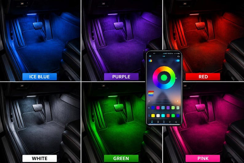 Rgb Led Footwell LED Car Footwell Lights Interior Ambient RGB Strip App Under Dash ...