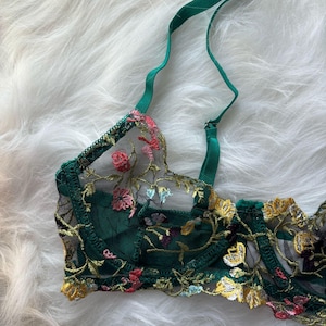 Green Floral Lace Lingerie Set – Sheer Lace Bra and Panty Set | Romantic Lingerie for Women, Bridal Lingerie, Boudoir Gift, Gift for Her