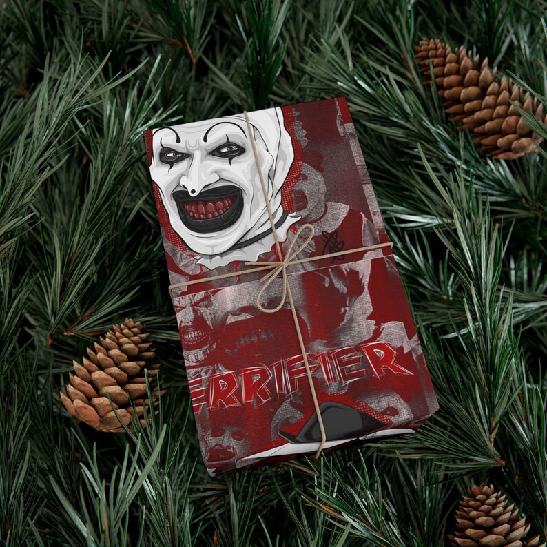 Art the Clown Terrifier Creepy Pattern Gift Wrap Horror Halloween