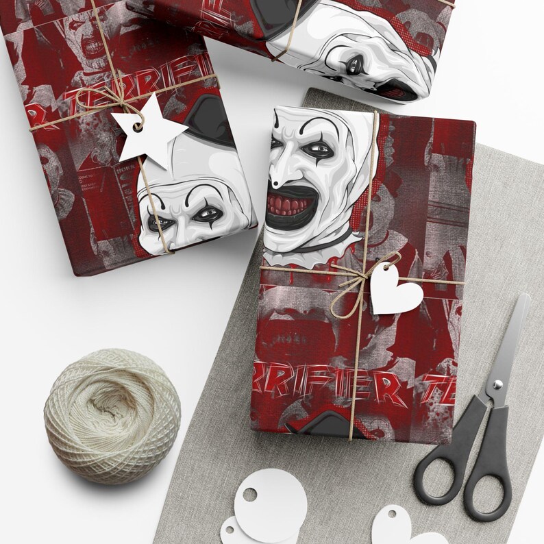 Art the Clown Terrifier Creepy Pattern Gift Wrap Horror Halloween