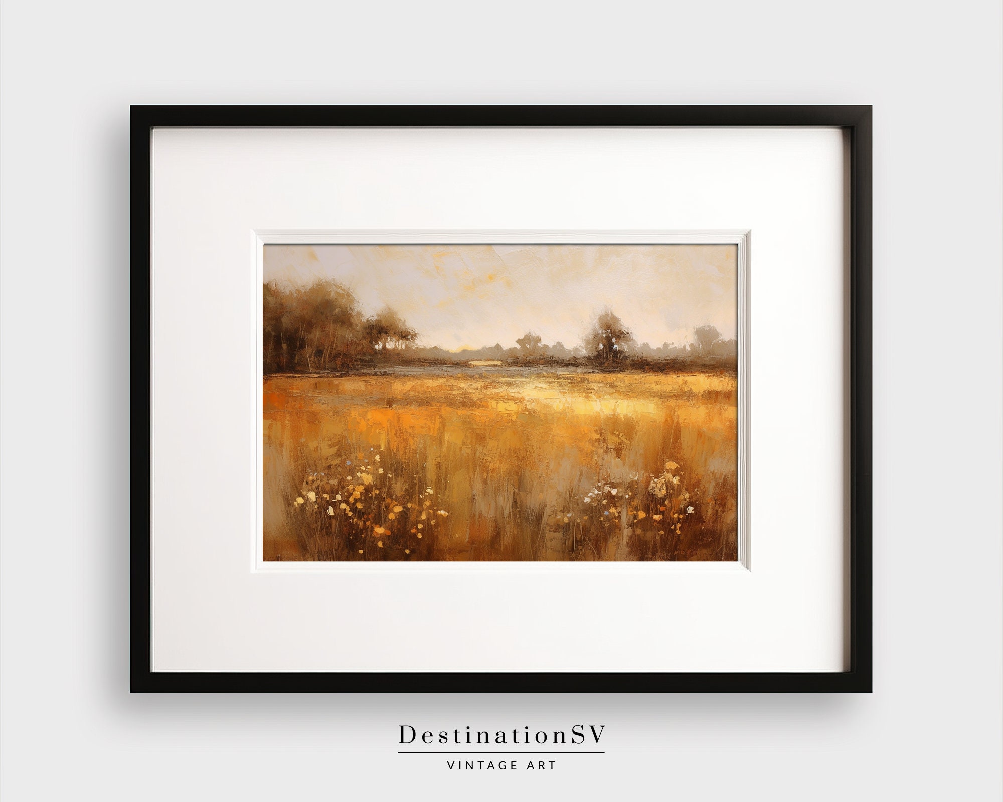 Vintage Landscape Painting, Muted Vintage Landscape Art Print, Vintage ...