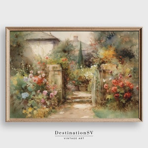 Vintage Cottage Landscape Painting,  Muted Vintage Cottage Art Print, Vintage Wall Art, Digital Downloadable -  PRINTABLE - 330