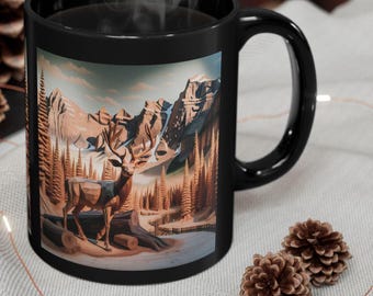 Geschnitzte Holz Reh Berghütte Becher, Natur Teetasse, Reh Becher Geschenk, Outdoor Liebhaber, Camping Becher, Cabin Kaffeetasse, Geschenk für Papa, Wandern