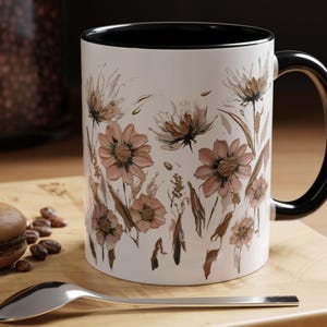 Boho Wildflowers, Coffee Mug, Pressed Flowers Mug, Pastel Floral Nature Mug, Wildflower Tea Cup, Flower Garden Lover,Gift for Her