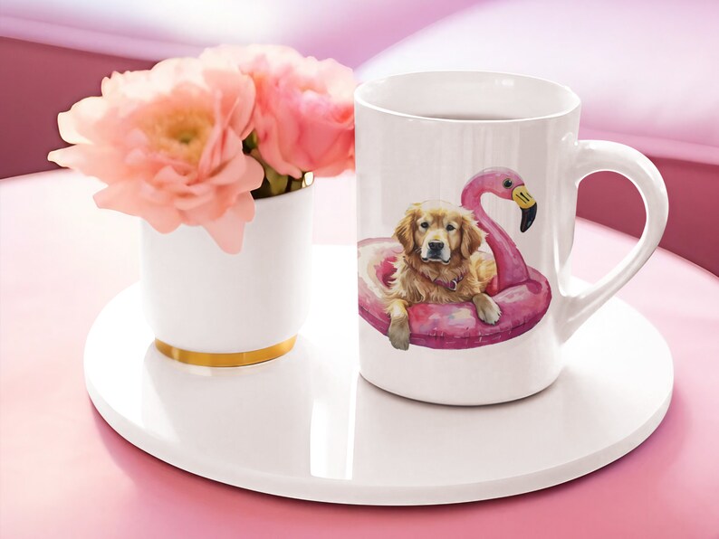 Golden Retriever Summer Watercolor Clipart Instant Download Dog PNG 