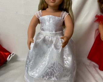 White two piece pretend gown, fits most 18" dolls like my life or AG pretend wedding dress