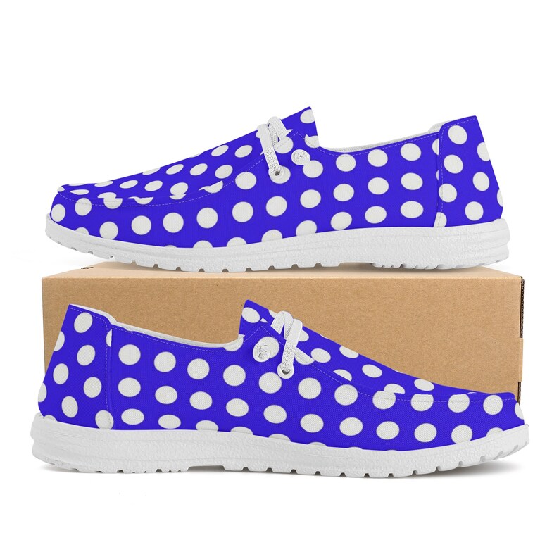 Blue Polkadot Women's Canvas Loafers Etsy
