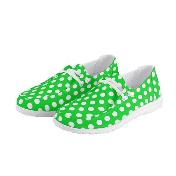 Groene canvas loafers voor dames met stippen