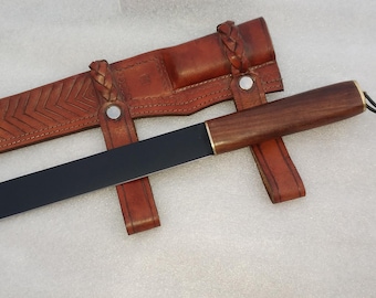 Handmade Viking Sax Knife: Forged Carbon Steel Blade, Leather Sheath