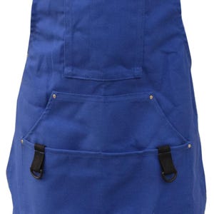 Heavy Duty Waxed Canvas Apron – Blue Work Apron with Leather Straps & Utility Pockets, Personalised Canvas and Leather Apron, Mother's Day,