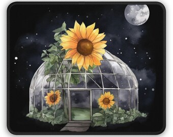 Sunflower mouse pad , Watercolor mouse pad , Magical mouse pad , Fairycore Aesthetic, Cottagecore, Moon, mouse pad , Black mouse pad