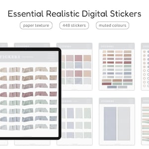 Adesivos realistas para planejadores digitais Modelo estético minimalista e discreto Fita adesiva Washi Adesivos pré-cortados iPad Android GoodNotes PNG