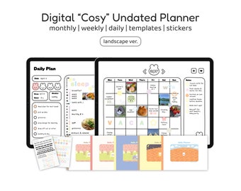Simpatica agenda digitale senza data, collegamenti ipertestuali in modalità orizzontale, giornaliera settimanale mensile, note, tracciatore delle abitudini, tablet iPad GoodNotes