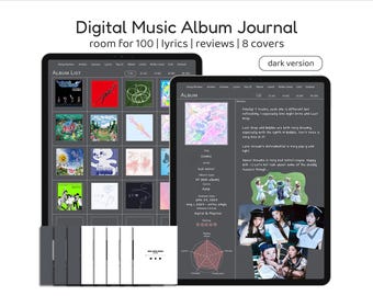 Digital Kpop Journal, Dark Mode, Music Album Tracker, Song Reviews Ratings, Kpop Album Log Tracker, Kpop Jpop Lyrics, Music Album Template
