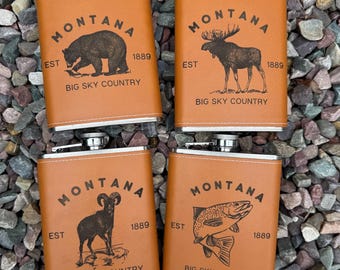 Leder Montana Tier Flachmann