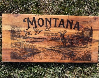 Montana Wild Life Design Schneidebrett, Charcuterie Brett oder Zeichen