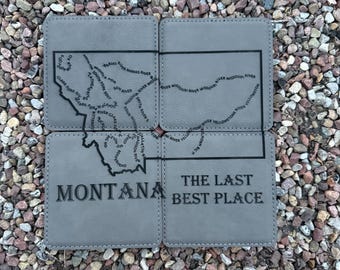 Montana Rivers Last Best Place Set mit 4 Untersetzern aus Leder