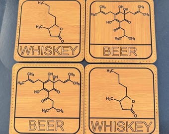 Bier- und Whisky-Molekülset mit 4 Lederuntersetzern