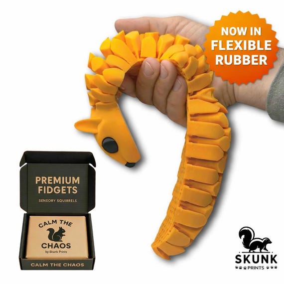 Life-Size Sensory Squirrel Fidget Toy — HyperFlexi™ Realistic Desk Toy, Quiet Stress Relief Gift (Orange)