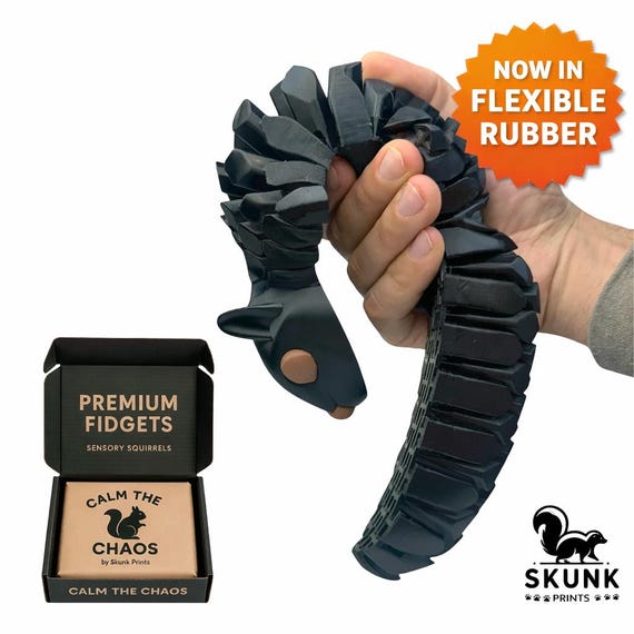 Life-Size Sensory Squirrel Fidget Toy — HyperFlexi™ Realistic Desk Toy, Quiet Stress Relief Gift (Black)
