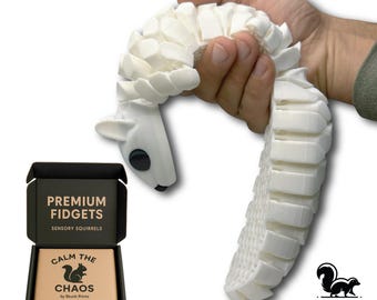 Life-Size Sensory Squirrel Fidget Toy — HyperFlexi™ Realistic Desk Toy, Quiet Stress Relief Gift (White)