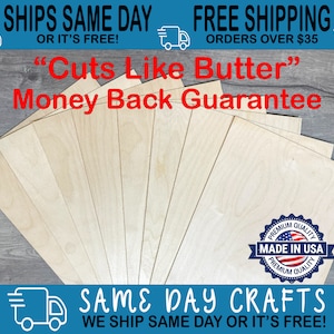 1/8 (3mm) Birch Plywood Sheets 12x20 | Ships Same Business Day | Glowforge Proofgrade | "Cuts Like Butter" Money Back Guarantee