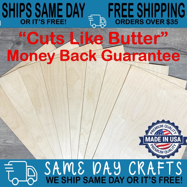 1/8 (3mm) Birch Plywood Sheets 12x20 | Ships Same Business Day | Glowforge Proofgrade | "Cuts Like Butter" Money Back Guarantee