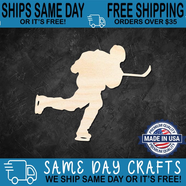 Hockey Skater Unfinished Wooden Shape | Sports | DIY Wood Craft Cutout Blank