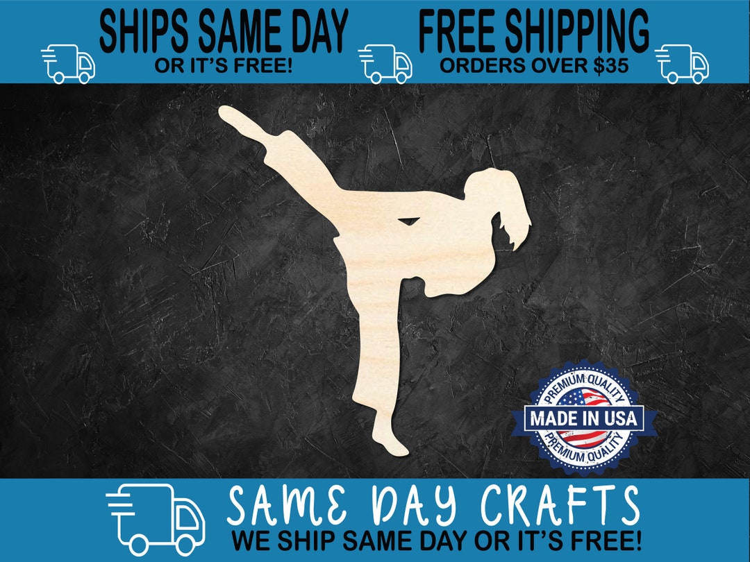 Karate High Kick Unfinished Wooden Shape Sports DIY Wood Craft Cutout ...