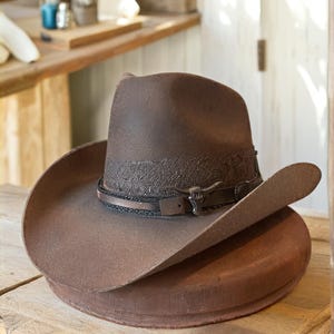 Custom Western Cowboy Hat – Superlan 100 Wool Felt Size 58  Handmade with Braided Leather & Silver Detailing