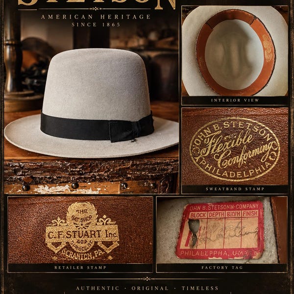 Stetson 1920’s open crown Hat, Grey , Size 7 1/2