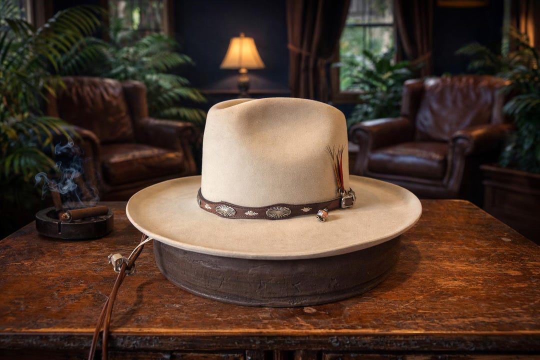 帽子 40s Vintage Stetson No.1 Quality 60cm Vintage 1940's Stetson Num 1 Qaulity Cowboy Hat, Ivory Fur Felt