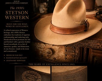帽子 40s Vintage Stetson No.1 Quality 60cm Vintage 1940's Stetson Num 1 Qaulity Cowboy Hat, Ivory Fur Felt