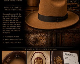 Vintage 1940's Stetson Num 1 Qaulity Cowboy Hat, Ivory Fur Felt