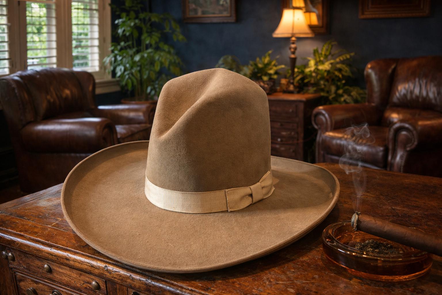 Vintage Western Hat Suede Cowboy Cleveland Browns  Medium 70s 80s AJD Rockmount Suede Cloth Canyon Hat in Light Brown main image 2