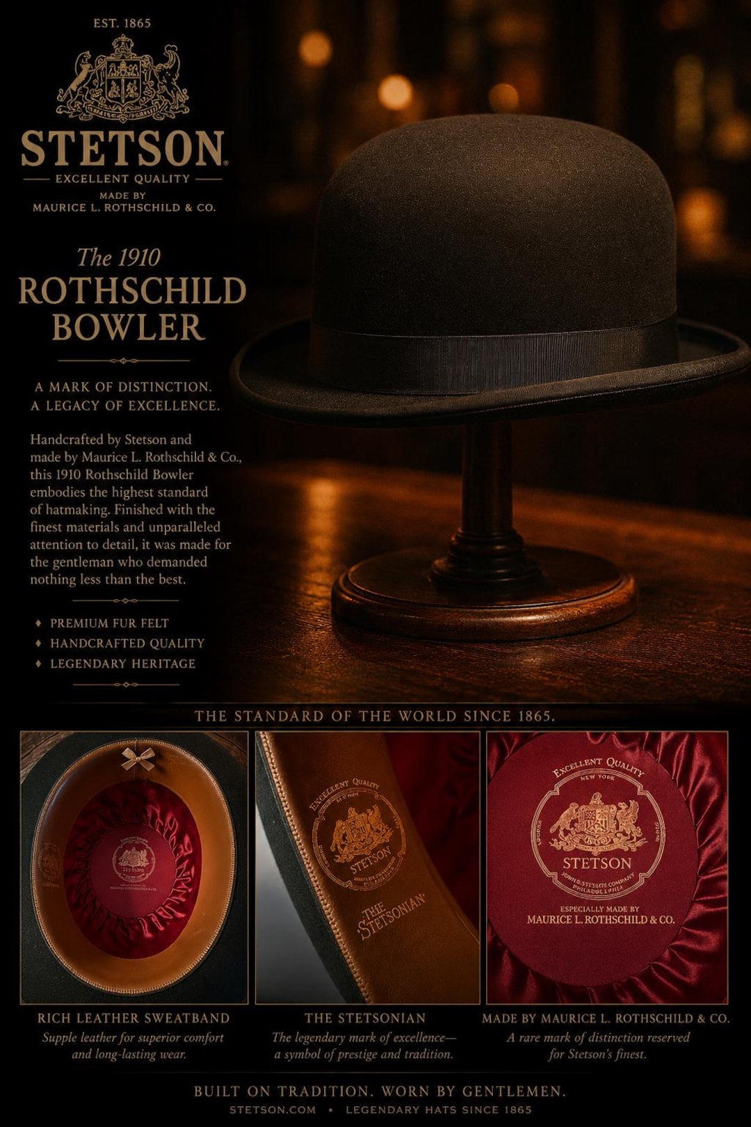 Ultra Rare 1919 Stetson Bowler Hat: Maurice L Rothschild Special