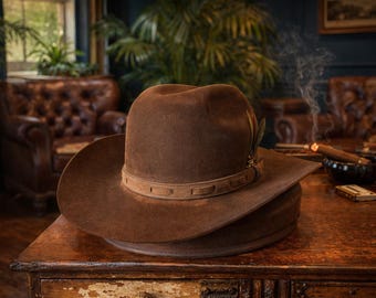 Vintage Handcrafted Leather Cowboy Hat – Tooled Western 