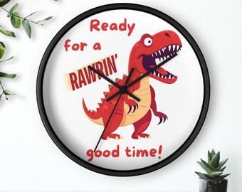 Wall Clock Dinosaur Decorations, Dinosaur Kid Art Gift Idea Wall Clock, Dinosaur Kids Wall Clock, Kids Bedroom Decor