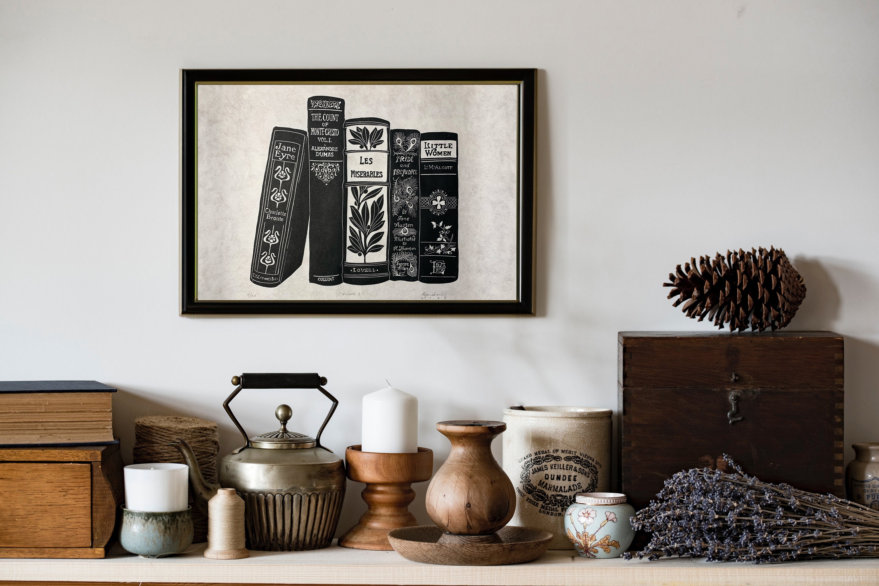 Classic Novel Book Spines Linocut Print | Limited Edition Archival Art ...