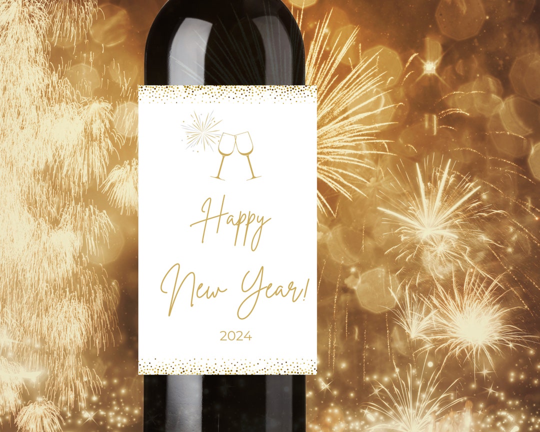 HAPPY NEW YEAR Wine Bottle Printable Label L Holiday Wine Bottle Label