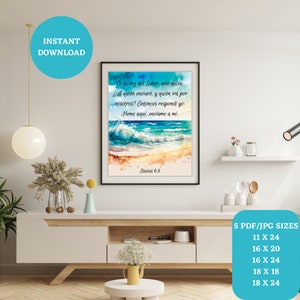 Heme aquí, envíame a mí, Jesaja 6:8, Bibelvers, druckbare Wandkunst, Ozeanwellen, Aquarellkunst, Einweihungsgeschenk, Bürodekoration