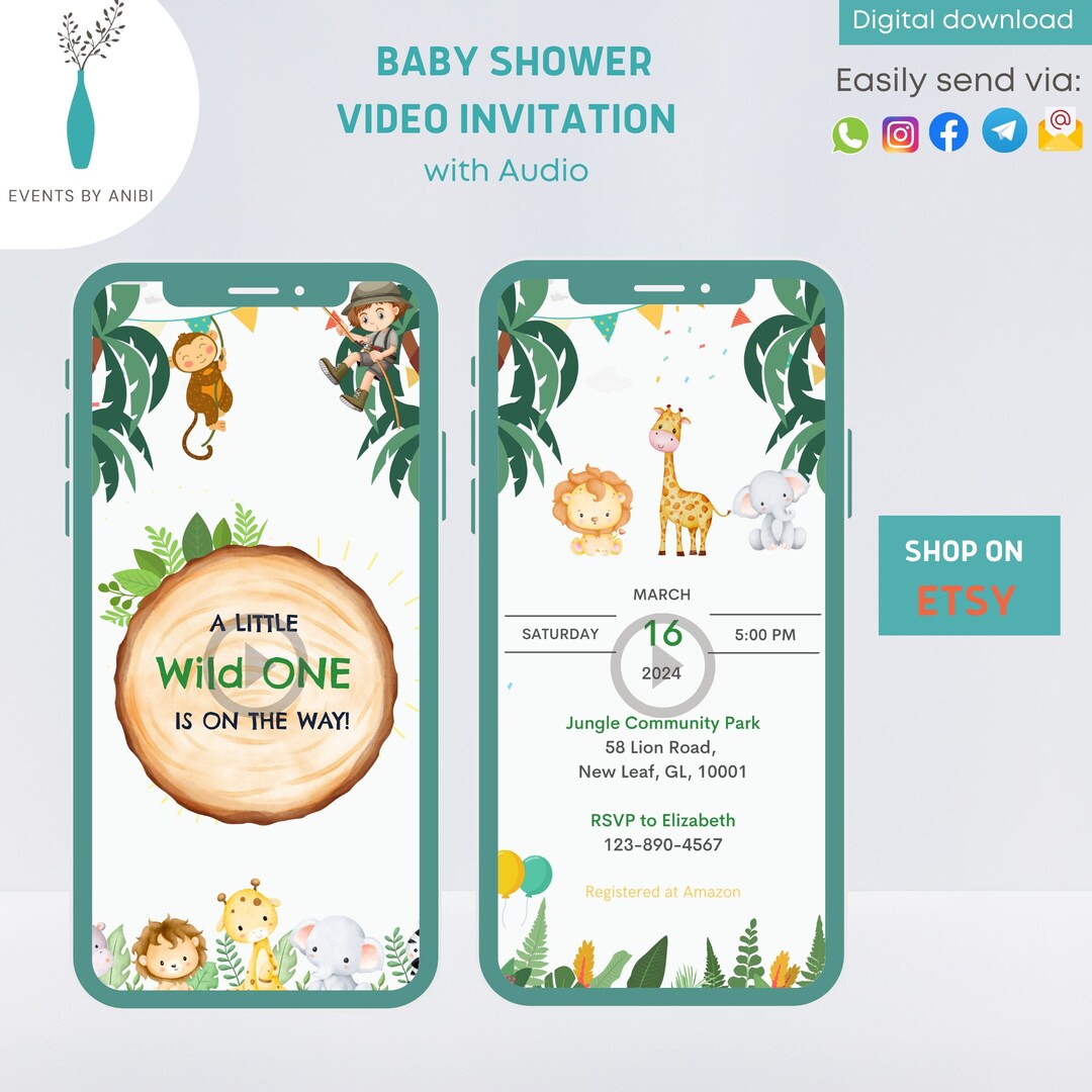 Safari Baby Shower Video Invitation Safari Party Jungle Etsy
