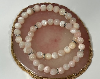 Mother Of Pearl Semi Precious Pink Bead Stones Stretch Bracelet Stacked Bracelets Jewelry Women’s Bracelets Girls Bracelets Jewelry Gift