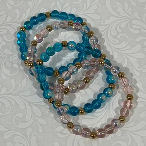 Handmade Blue Beaded Stretch Bracelet, Pink Beaded Stretch Bracelet, Bracelets For Women, Bracelets For Girls, Boho Jewelry, Gifts For Her